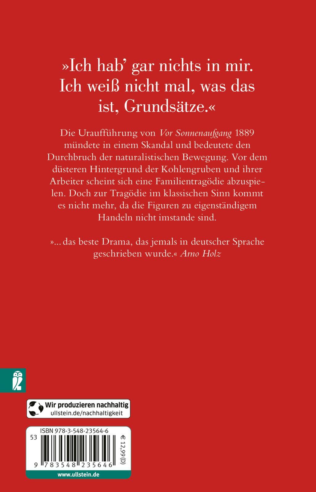 Rückseite: 9783548235646 | Vor Sonnenaufgang | Soziales Drama | Gerhart Hauptmann | Taschenbuch