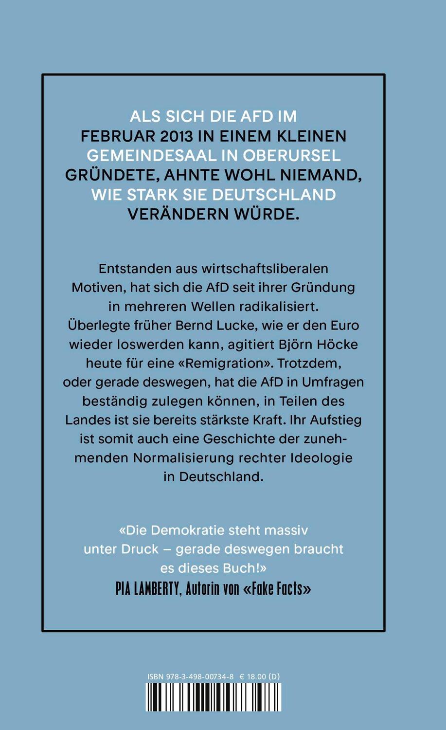 Rückseite: 9783498007348 | Eine kurze Geschichte der AfD | Eva Kienholz | Buch | 272 S. | Deutsch