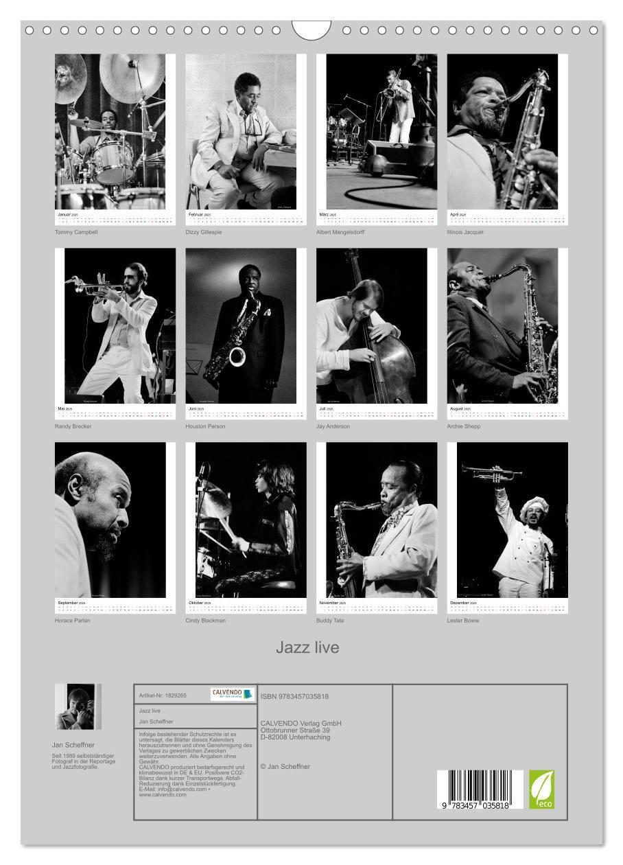 Bild: 9783457035818 | Jazz live (Wandkalender 2025 DIN A3 hoch), CALVENDO Monatskalender