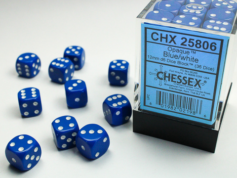 Cover: 601982021986 | Opaque 12mm d6 Blue/white Dice Block™ (36 dice) | deutsch | Chessex