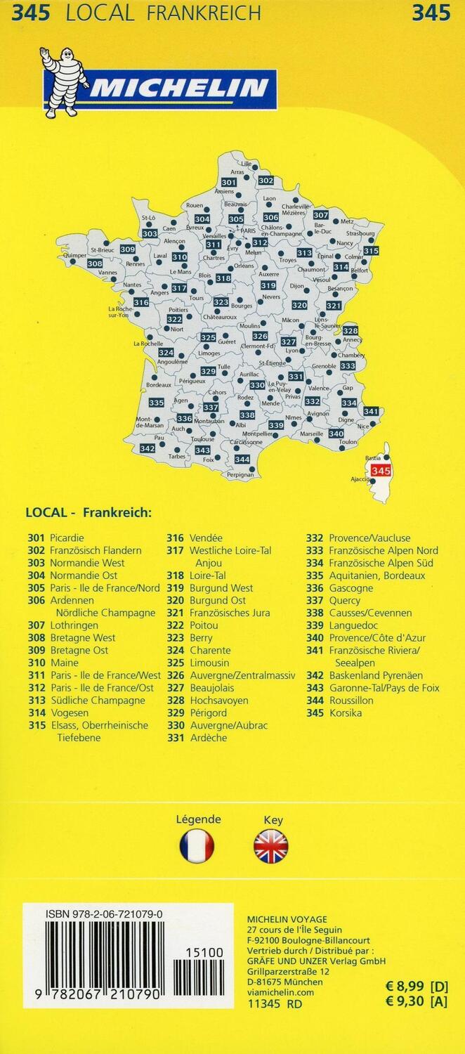 Bild: 9782067210790 | Michelin Korsika | Straßen- und Tourismuskarte 1:150.000 | Michelin