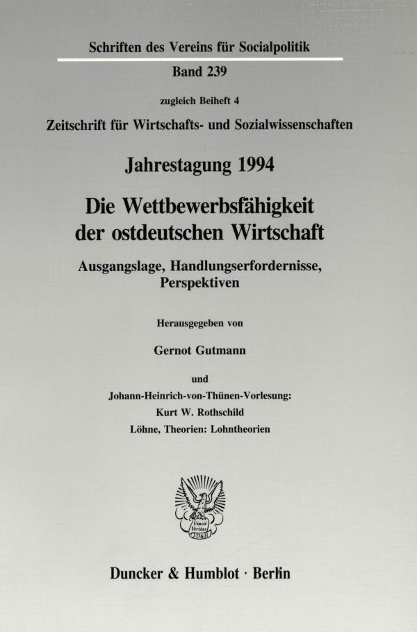 Cover: 9783428084135 | Die Wettbewerbsfähigkeit der ostdeutschen Wirtschaft. | Gernot Gutmann