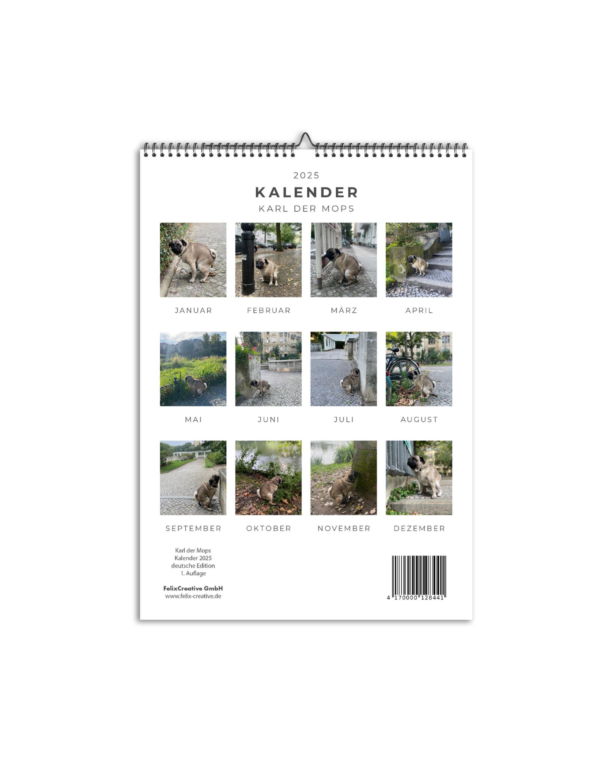 Rückseite: 9783690280099 | Karl der Mops | A3 Wandkalender 2025 | FelixCreative GmbH | Kalender