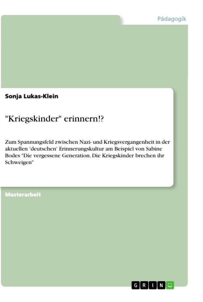 Cover: 9783346377357 | "Kriegskinder" erinnern!? | Sonja Lukas-Klein | Taschenbuch | 96 S.