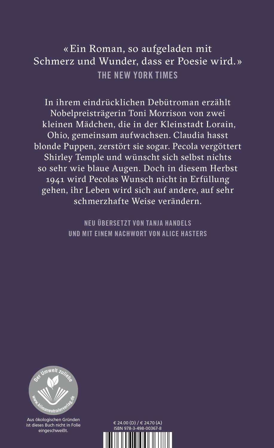 Rückseite: 9783498003678 | Sehr blaue Augen | Mit einem Nachwort von Alice Hasters | Morrison