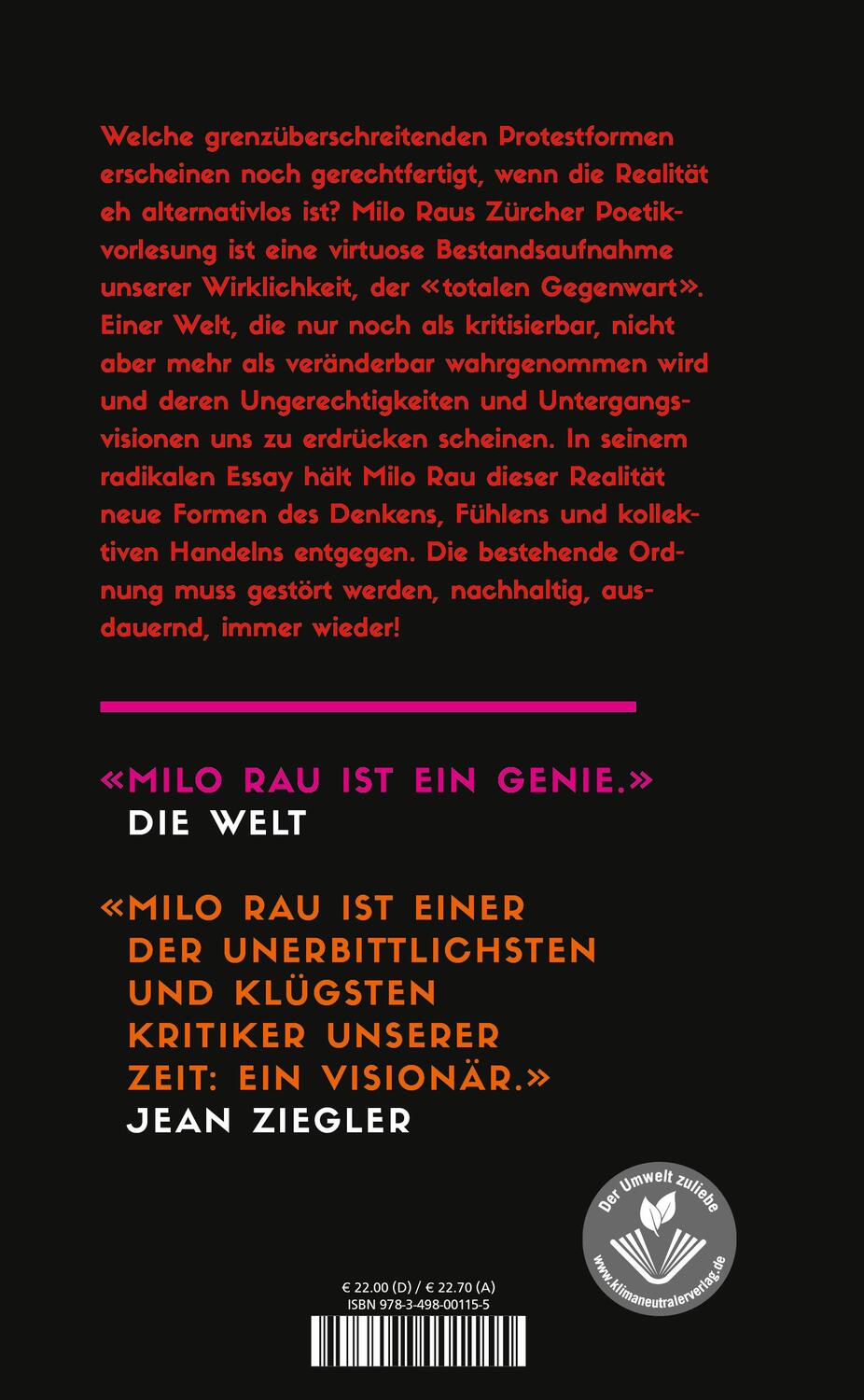 Rückseite: 9783498001155 | Die Rückeroberung der Zukunft | Ein Essay | Milo Rau | Buch | 176 S.