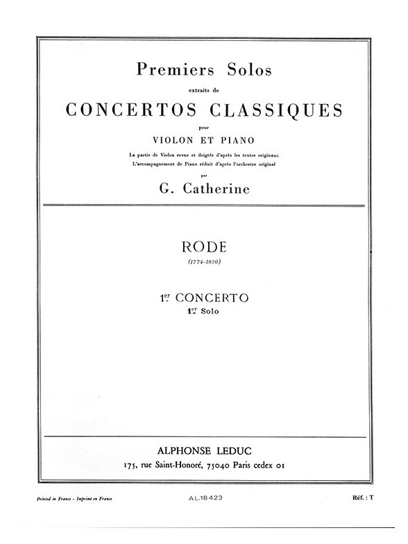 Cover: 9790046184239 | Concerto no. 1 (Rode) | Premiers Solos Concertos Classiques | Rode