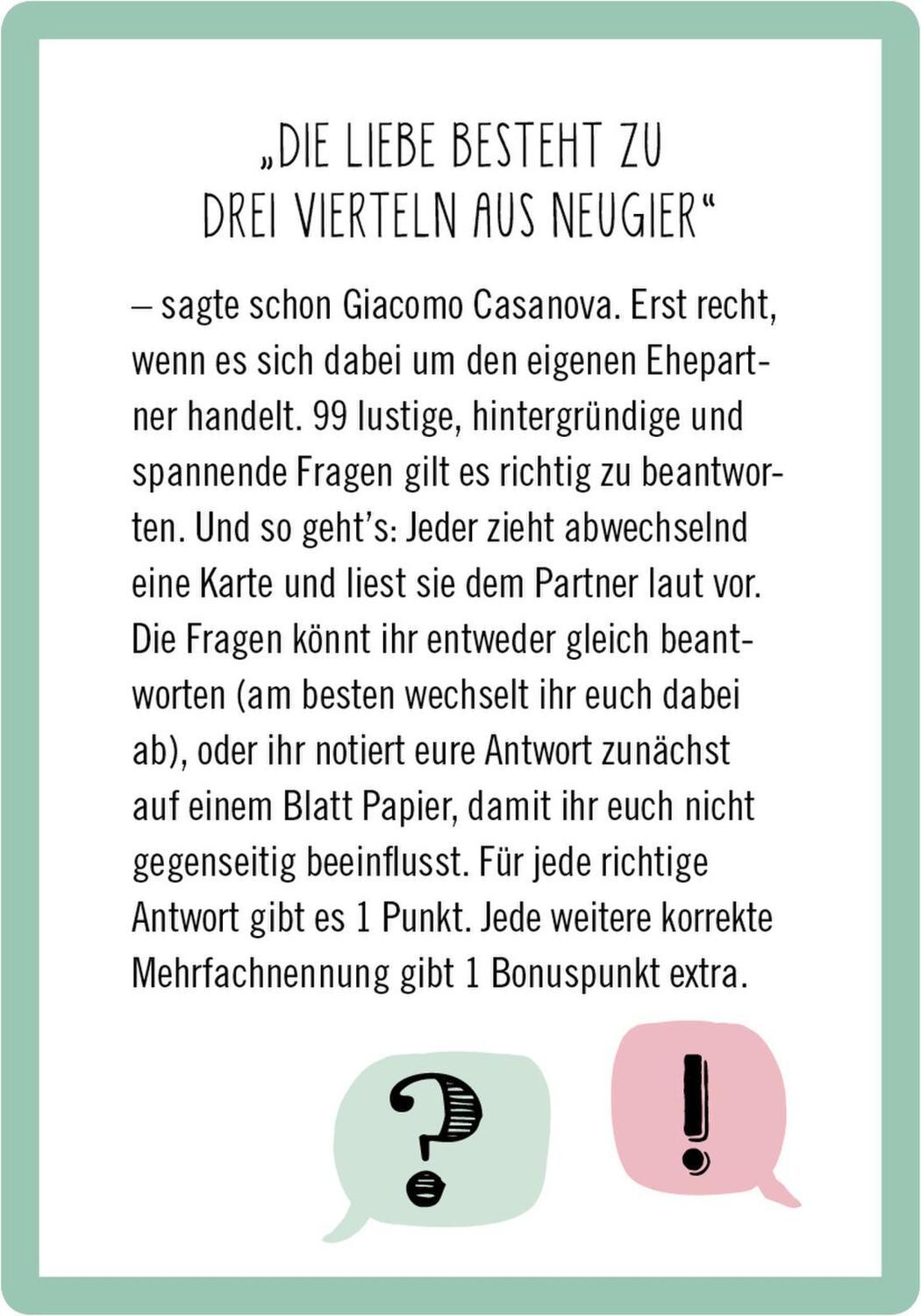 Bild: 9783845832371 | 99 Fragen für Ehepaare | Das Party-Quiz | Taschenbuch | 51 S. | 2019