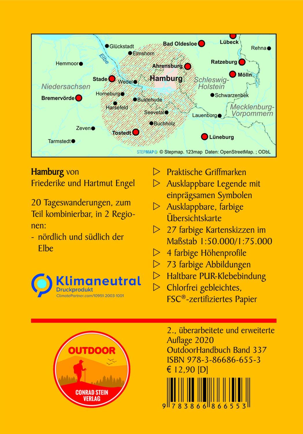 Rückseite: 9783866866553 | Hamburg | 20 Wanderungen nördlich und südlich der Elbe | Engel (u. a.)