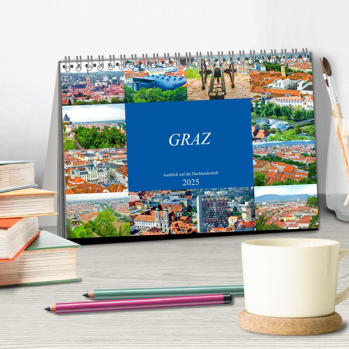 Bild: 9783435266968 | Graz - Ausblick auf die Dachlandschaft (Tischkalender 2025 DIN A5...