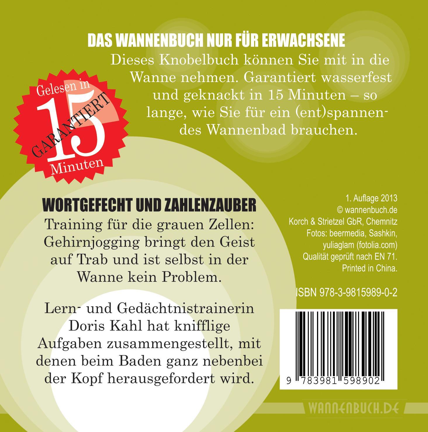 Rückseite: 9783981598902 | Wortgefecht und Zahlenzauber | Gehirnjogging für die Wanne (Badebuch)