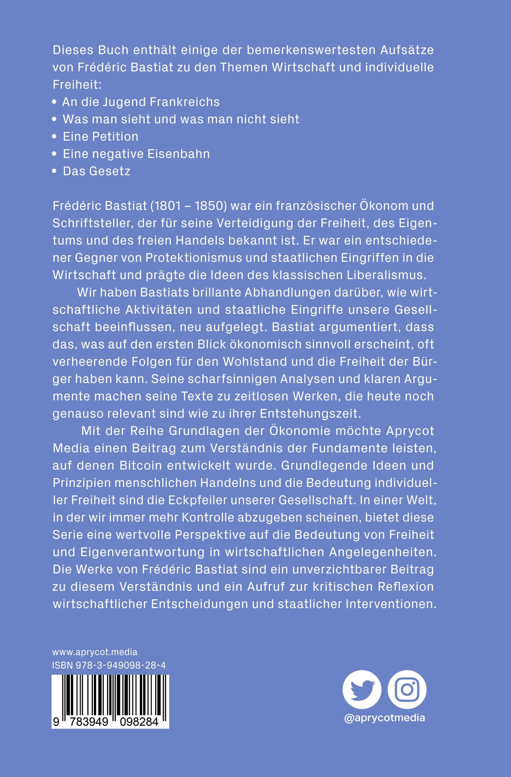 Rückseite: 9783949098284 | Grundlagen der Ökonomie: Das Wesentliche von Frédéric Bastiat | Buch