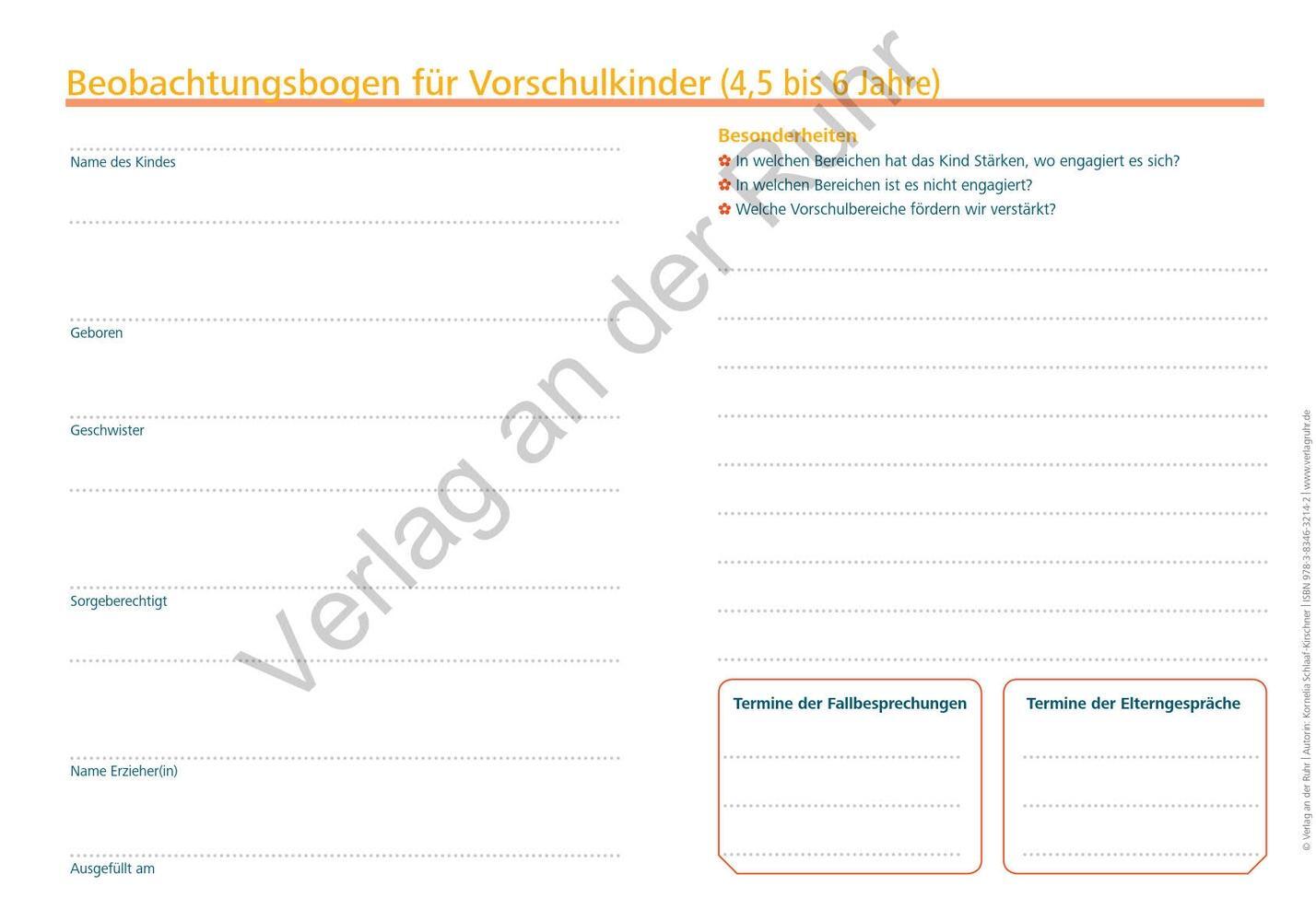 Bild: 9783834632142 | Auf einen Blick! Der Beobachtungsbogen für Vorschulkinder | Buch