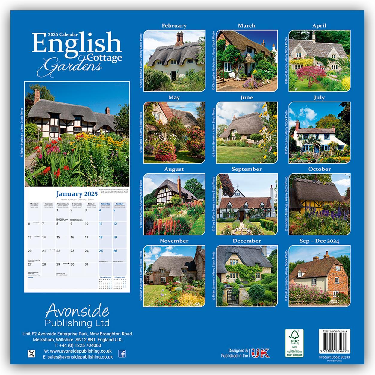 Rückseite: 9781804604649 | English Cottage Gardens - Englische Gärten 2025 - 16-Monatskalender