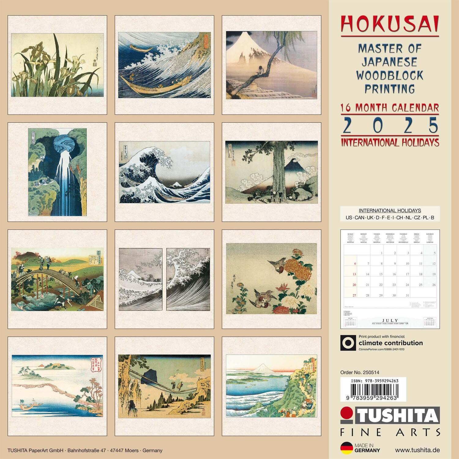 Rückseite: 9783959294263 | Hokusai - Japanese Woodblock Printing 2025 | Kalender 2025 | Kalender