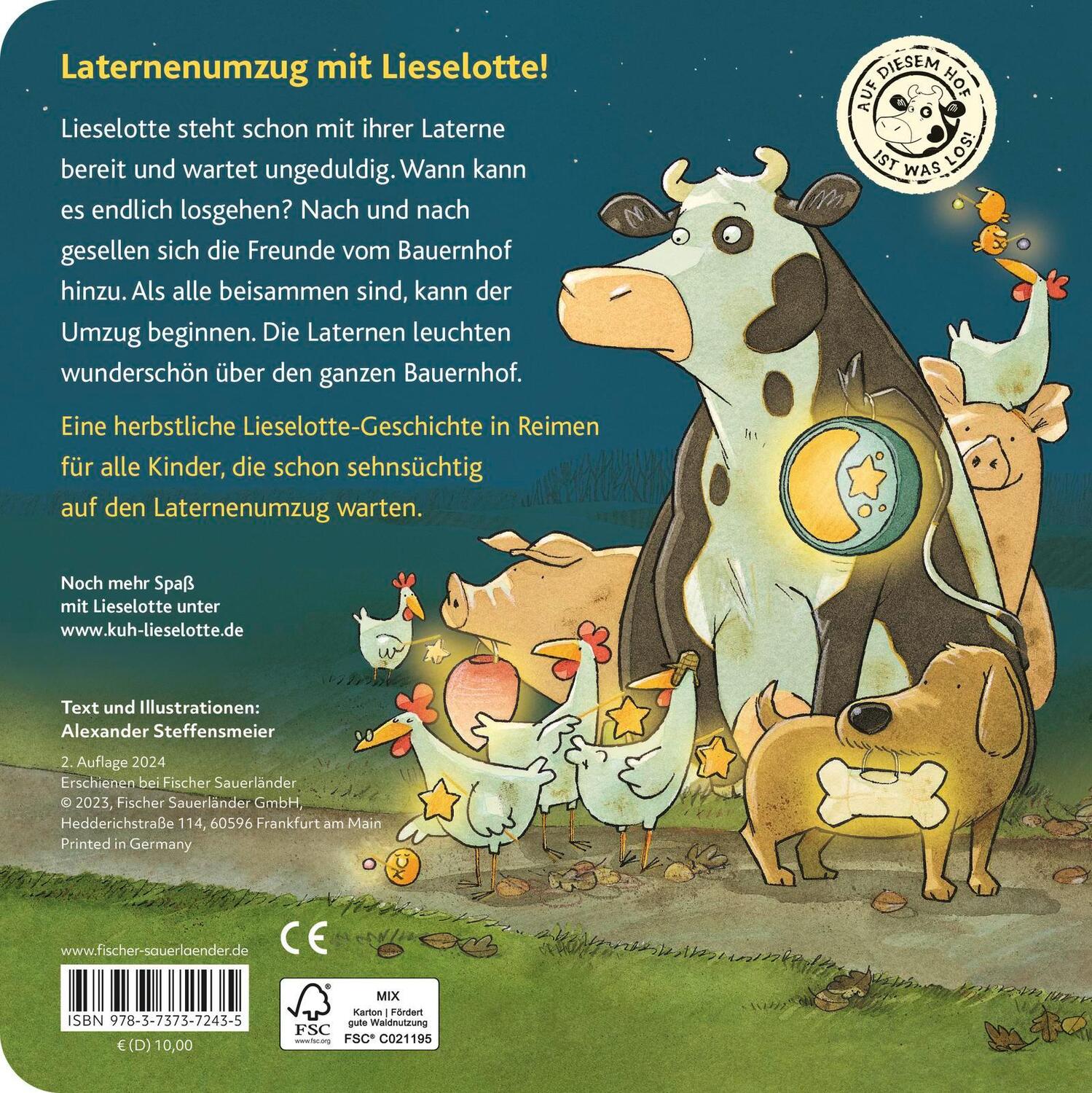 Rückseite: 9783737372435 | Laterne, Laterne, Lieselotte! | Alexander Steffensmeier | Buch | 22 S.