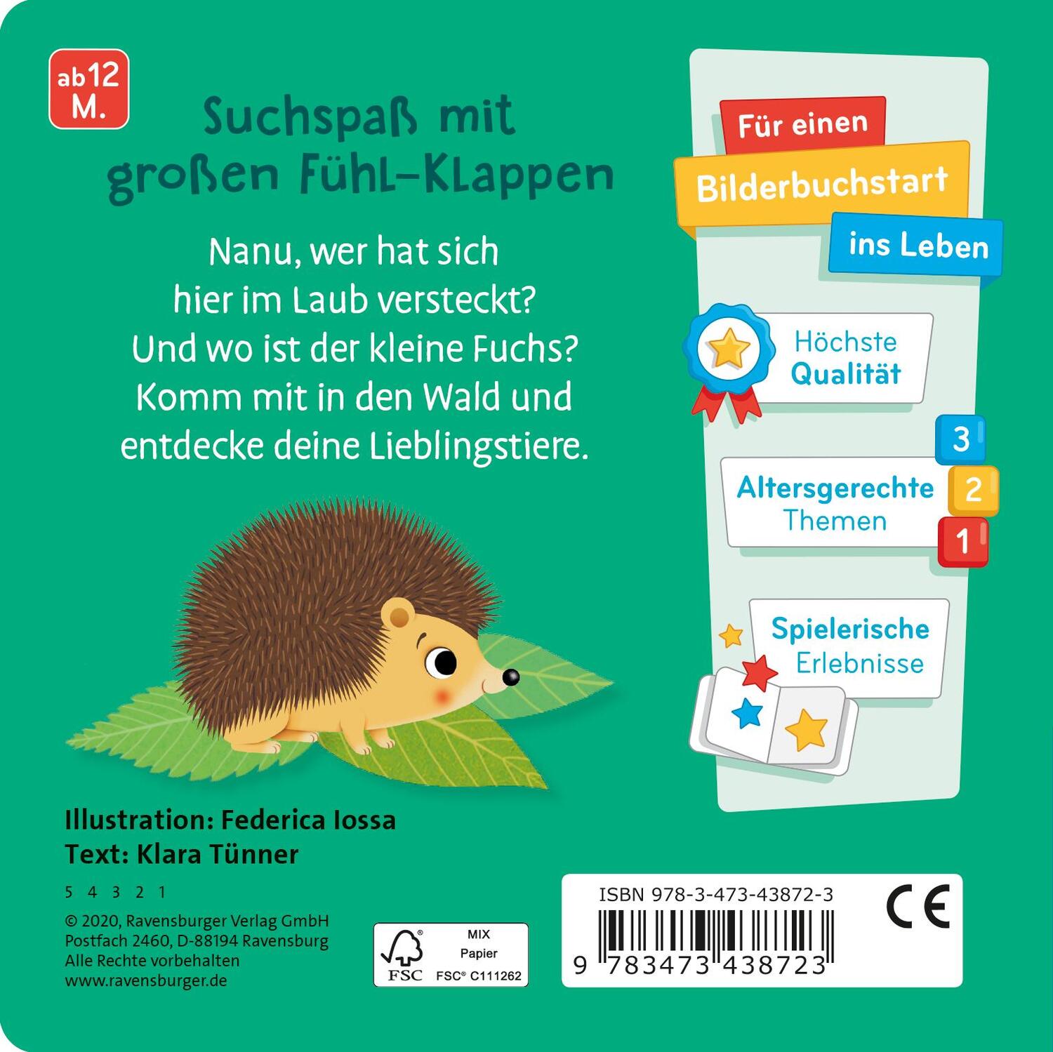 Rückseite: 9783473438723 | Wo bist du, kleiner Fuchs? | Mit großen Fühl-Klappen | Klara Tünner