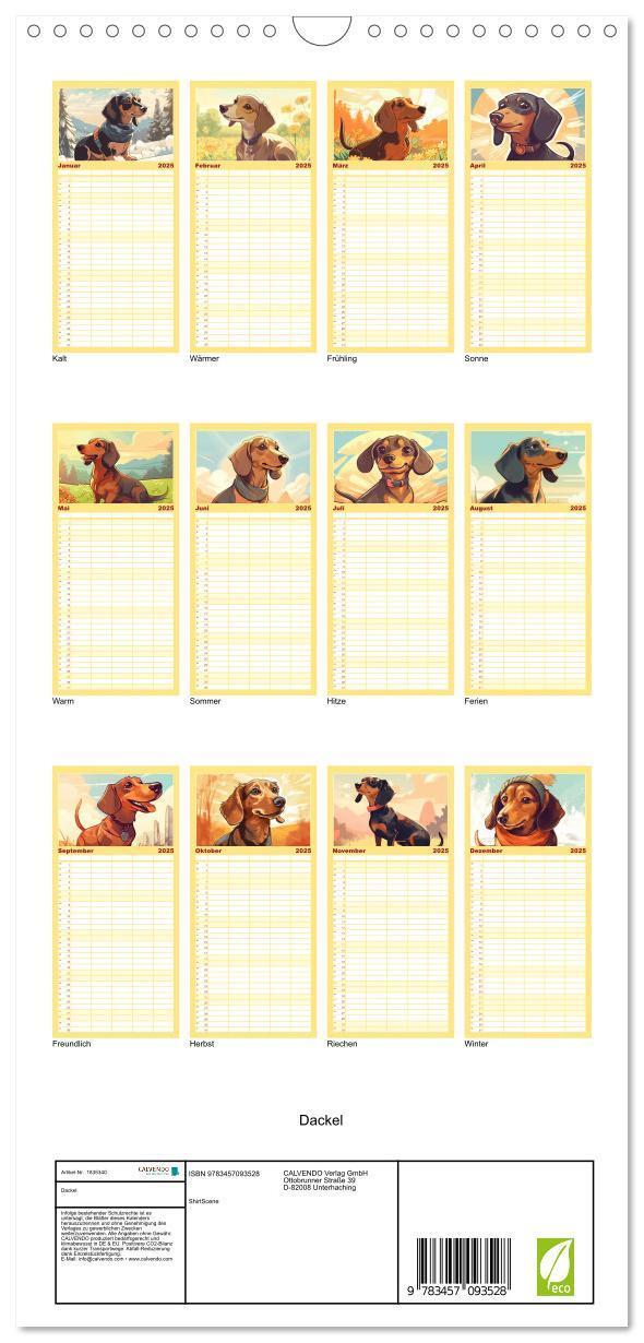 Bild: 9783457093528 | Familienplaner 2025 - Dackel mit 5 Spalten (Wandkalender, 21 x 45...