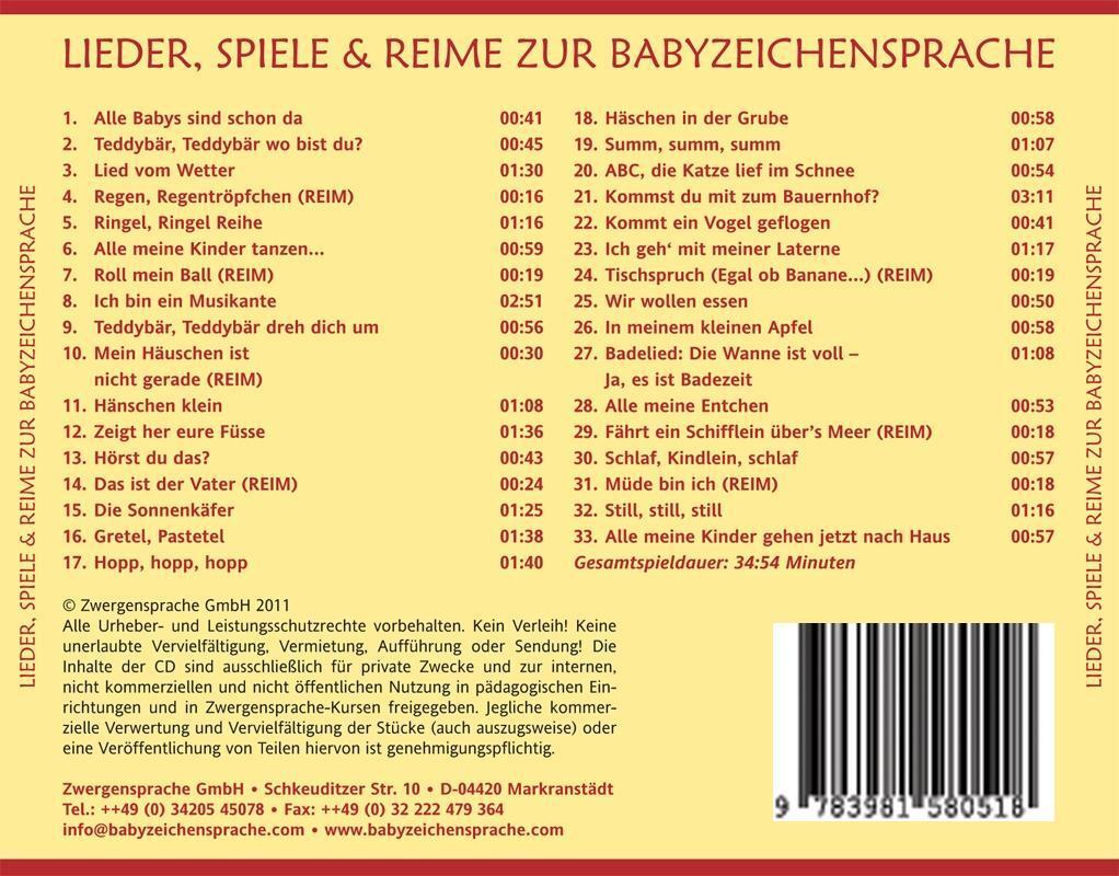 Bild: 9783981580518 | Lieder, Spiele & Reime zur Babyzeichensprache | Vivian König | CD