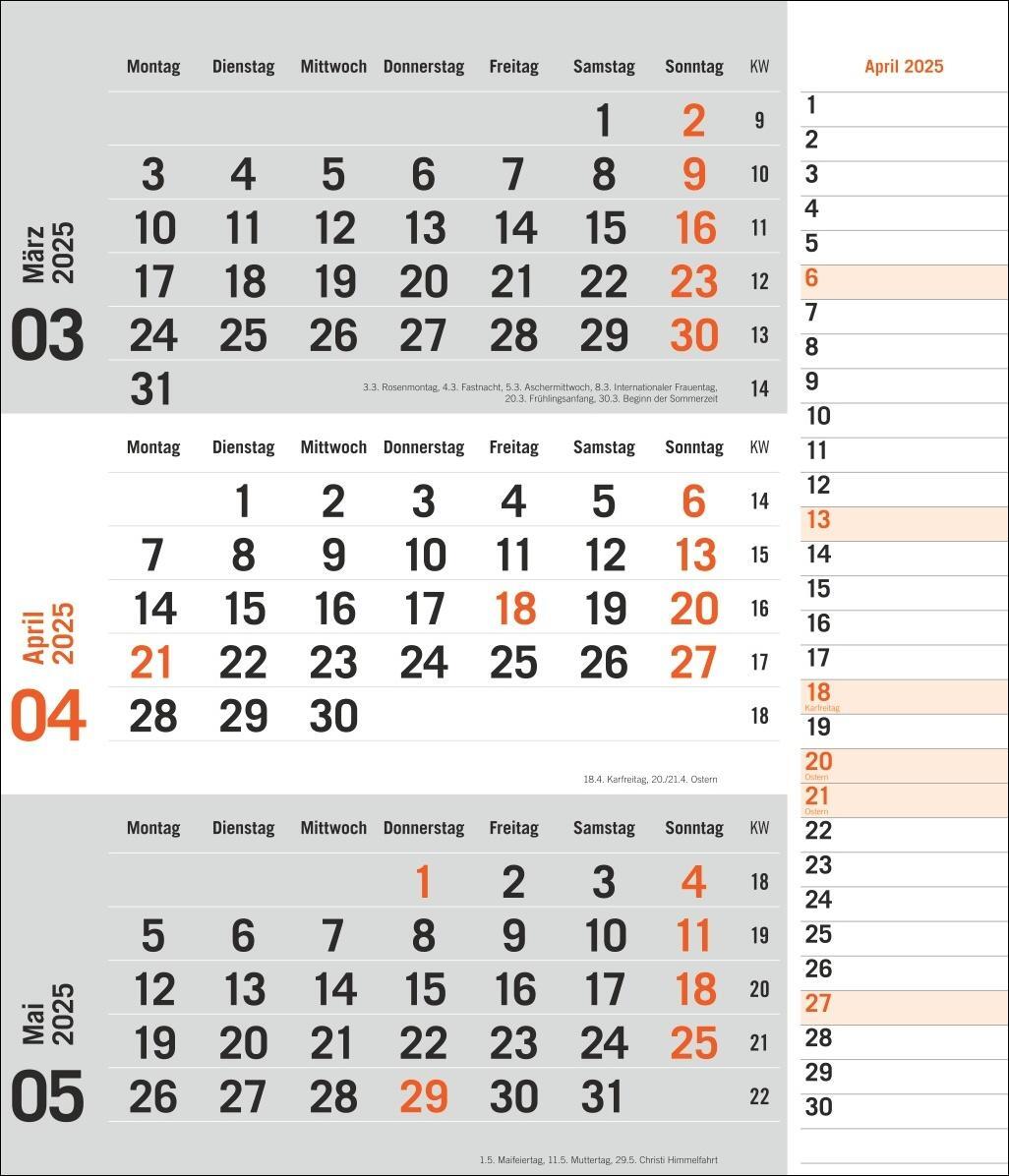 Bild: 9783756406807 | 3-Monatsplaner, orange 2025 | Heye | Kalender | Bürokalender Heye