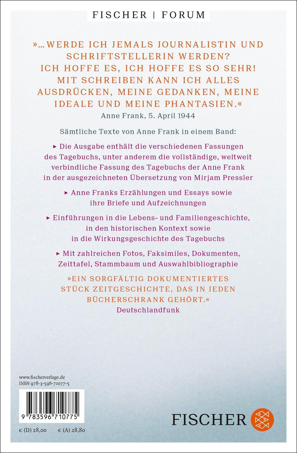 Rückseite: 9783596710775 | Gesamtausgabe | Anne Frank | Taschenbuch | 816 S. | Deutsch | 2024