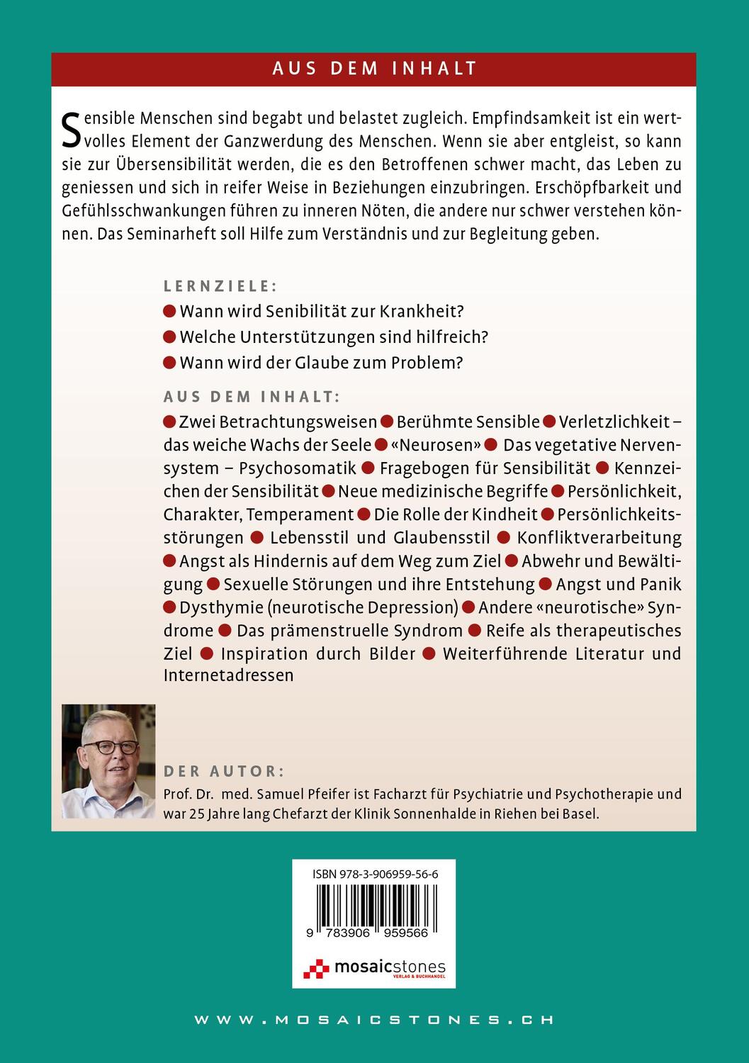 Rückseite: 9783906959566 | Sensibilität | Wenn sie zur Krankheit wird ... | Samuel Pfeifer | Buch