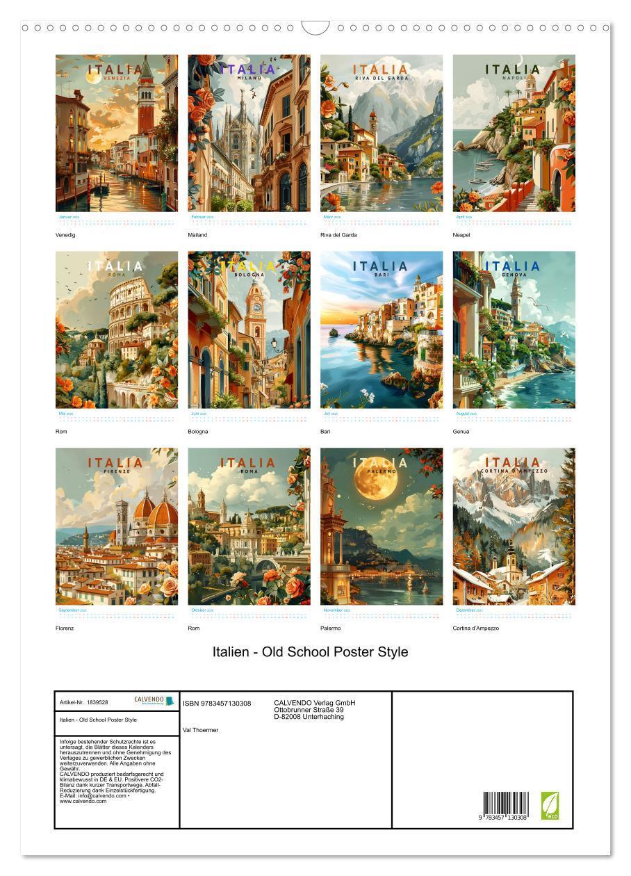 Bild: 9783457130308 | Italien - Old School Poster Style (Wandkalender 2025 DIN A2 hoch),...