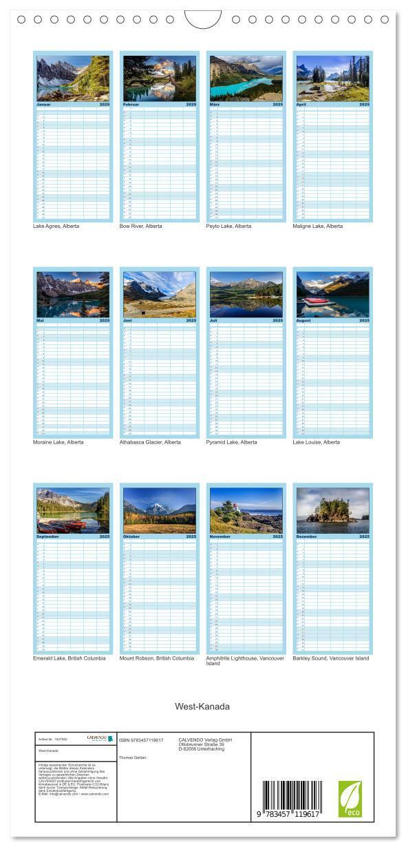 Bild: 9783457119617 | Familienplaner 2025 - West-Kanada mit 5 Spalten (Wandkalender, 21 x...