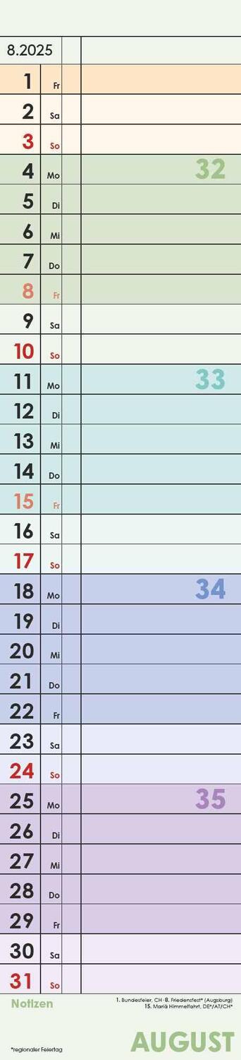 Bild: 4251732344504 | Streifenplaner Farbenfroh 2025 - Streifen-Kalender 11,3x49x5 cm -...