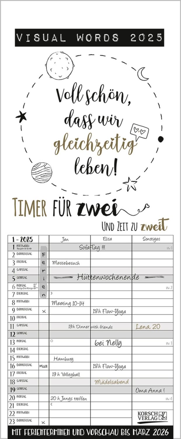 Cover: 9783731877073 | Visual Words Timer für 2 2025 | Verlag Korsch | Kalender | 14 S.