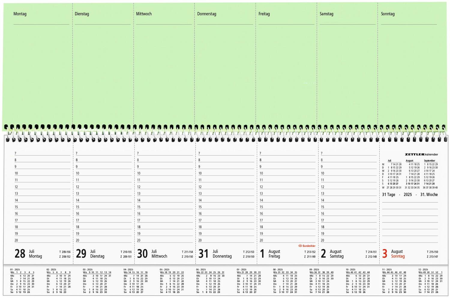 Bild: 4006928024667 | Tischquer-Kalender 2025 36,2x13,6 - 1W/2S grün/weißes Papier -...