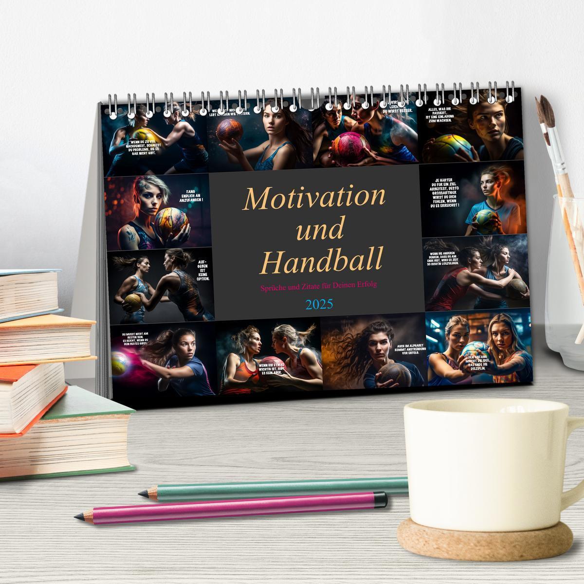 Bild: 9783383905384 | Motivation und Handball (Tischkalender 2025 DIN A5 quer), CALVENDO...