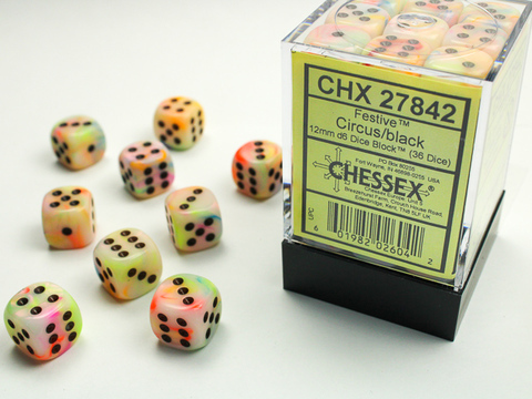 Cover: 601982026042 | Festive® 12mm d6 Circus/black Dice Block™ (36 dice) | deutsch