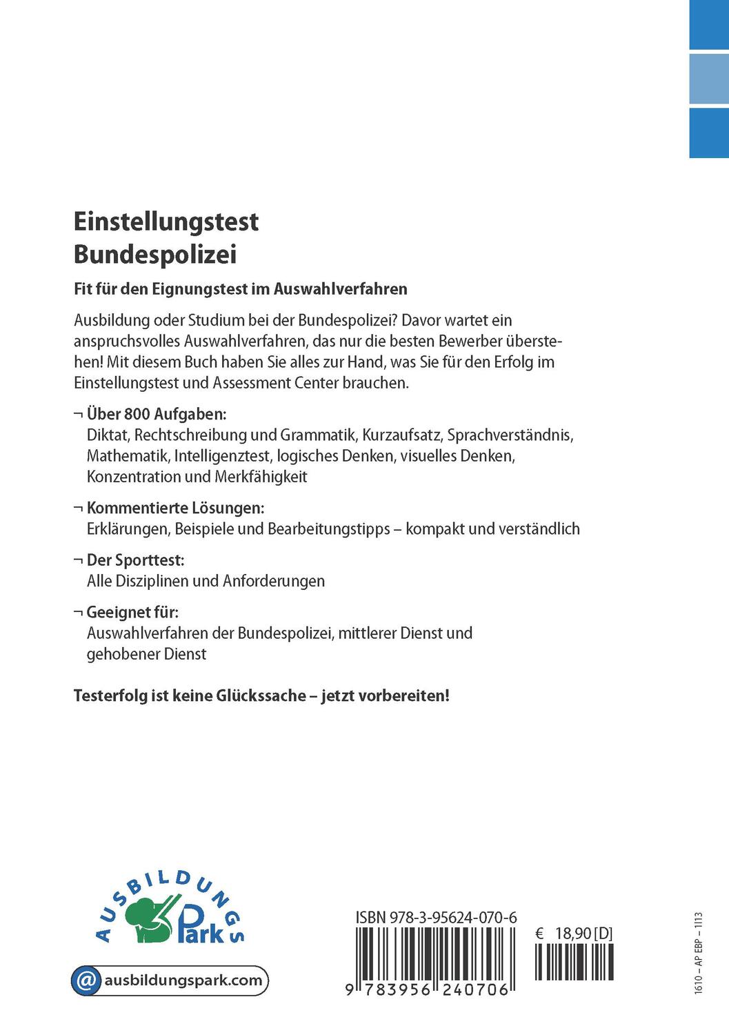 Rückseite: 9783956240706 | Einstellungstest Bundespolizei | Kurt Guth (u. a.) | Taschenbuch