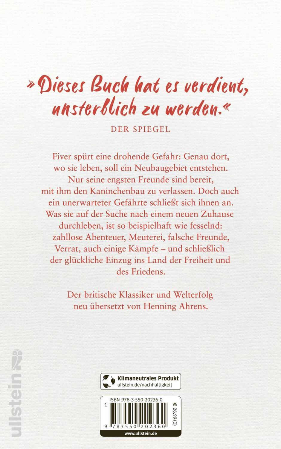 Rückseite: 9783550202360 | Unten am Fluss - 'Watership Down' | Richard Adams | Buch | 576 S.