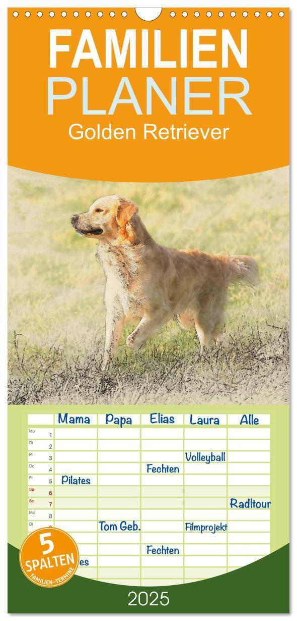 Cover: 9783457117880 | Familienplaner 2025 - Golden Retriever mit 5 Spalten (Wandkalender,...