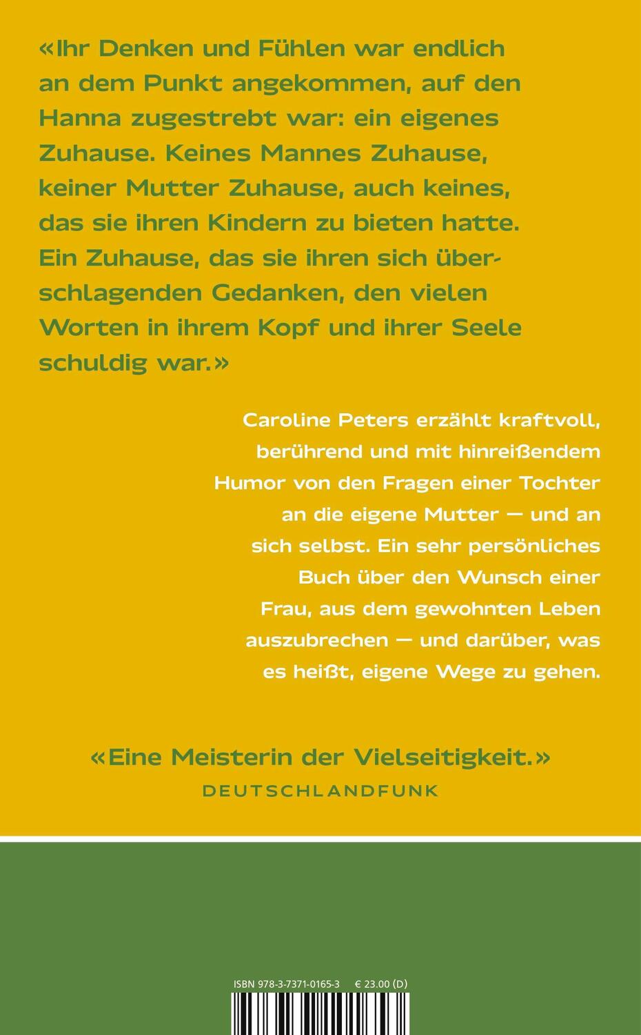 Rückseite: 9783737101653 | Ein anderes Leben | Caroline Peters | Buch | 240 S. | Deutsch | 2024