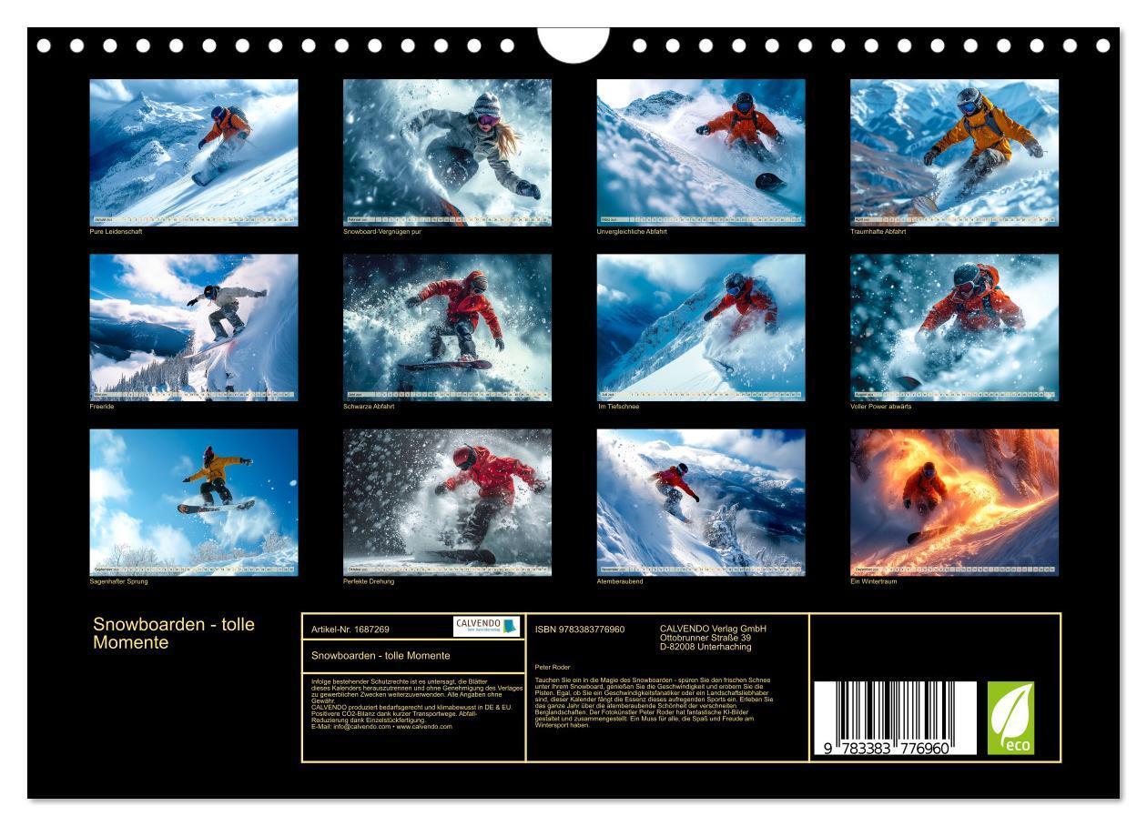 Bild: 9783383776960 | Snowboarden - tolle Momente (Wandkalender 2025 DIN A4 quer),...