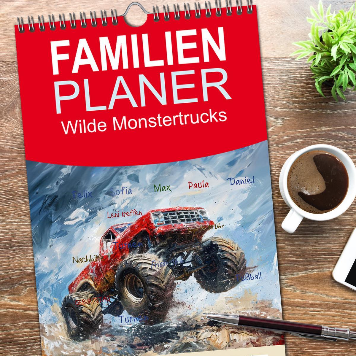 Bild: 9783457153895 | Familienplaner 2025 - Wilde Monstertrucks mit 5 Spalten...