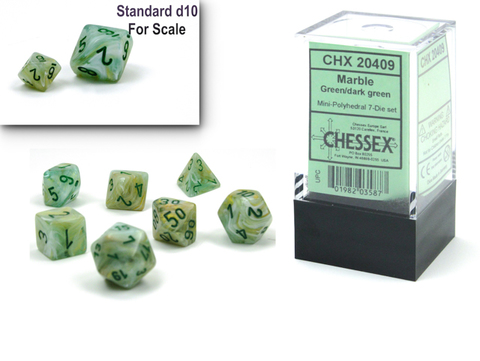 Cover: 601982035877 | Marble Mini-Polyhedral Green/dark green 7-Die Set | Chessex