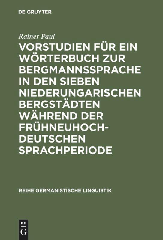 Cover: 9783484310728 | Vorstudien für ein Wörterbuch zur Bergmannssprache in den sieben...