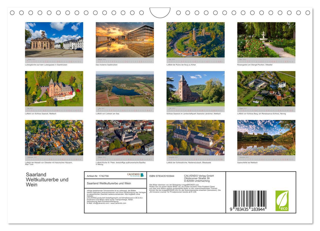 Bild: 9783435183944 | Saarland Weltkulturerbe und Wein (Wandkalender 2025 DIN A4 quer),...