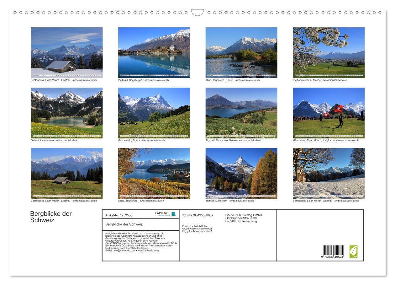 Bild: 9783435350032 | Bergblicke der Schweiz (Wandkalender 2025 DIN A2 quer), CALVENDO...