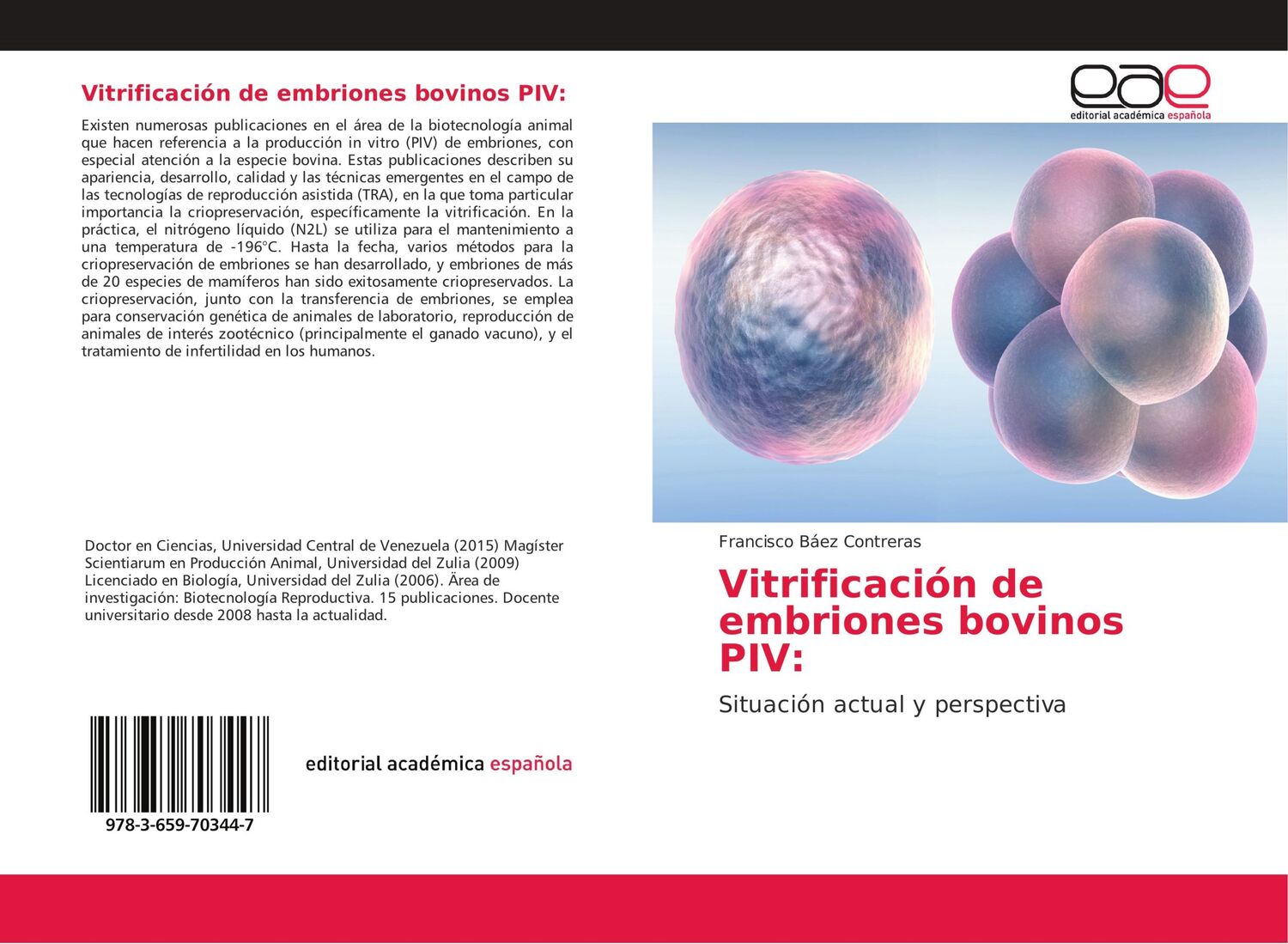 Cover: 9783659703447 | Vitrificación de embriones bovinos PIV: | Francisco Báez Contreras