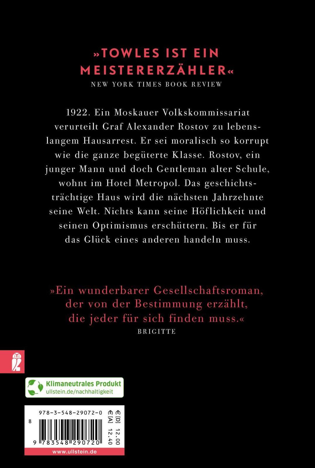 Rückseite: 9783548290720 | Ein Gentleman in Moskau | Roman | Amor Towles | Taschenbuch | 560 S.