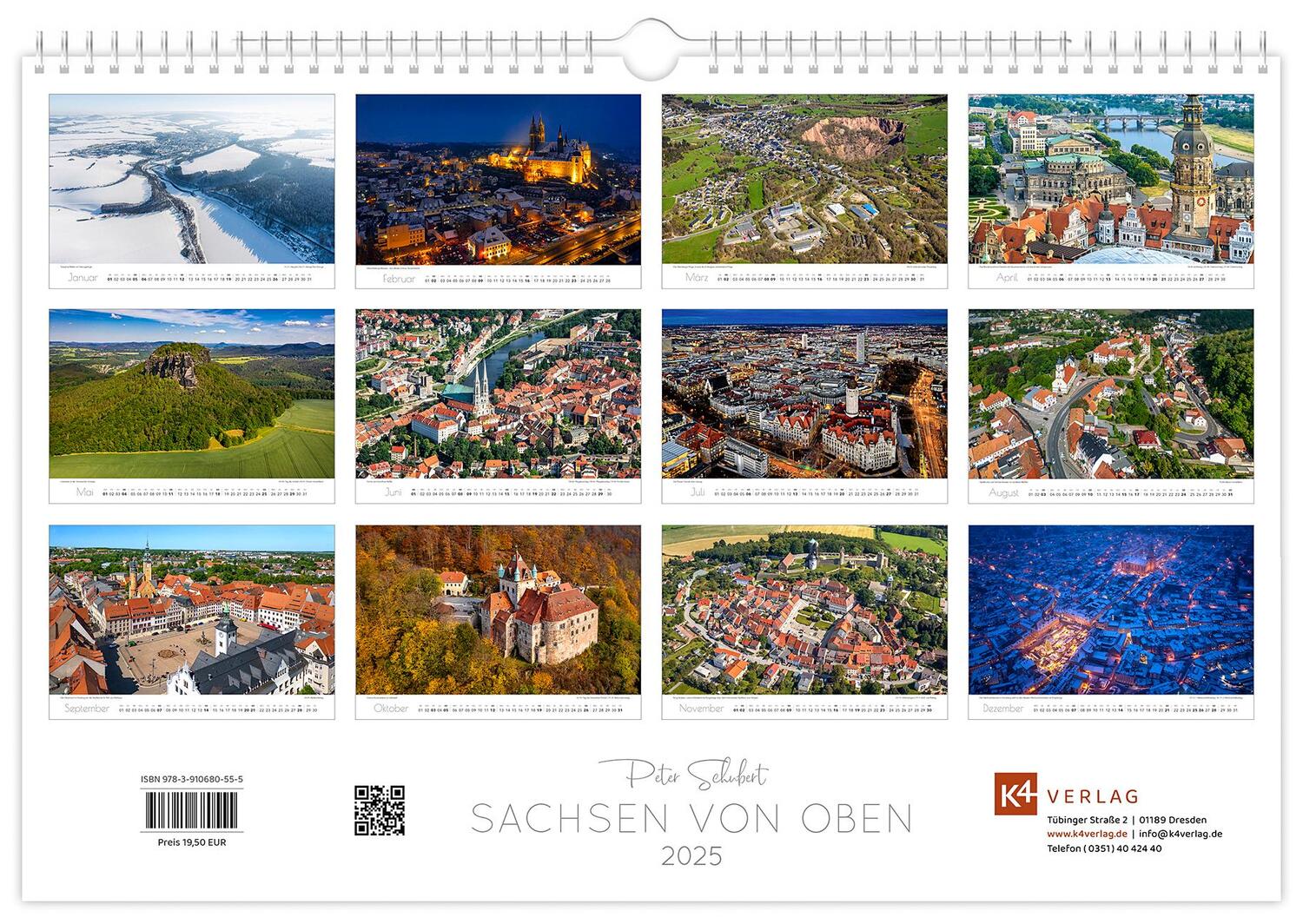 Bild: 9783910680555 | Kalender Sachsen von oben 2025 - Luftaufnahmen | Peter Schubert | 2025