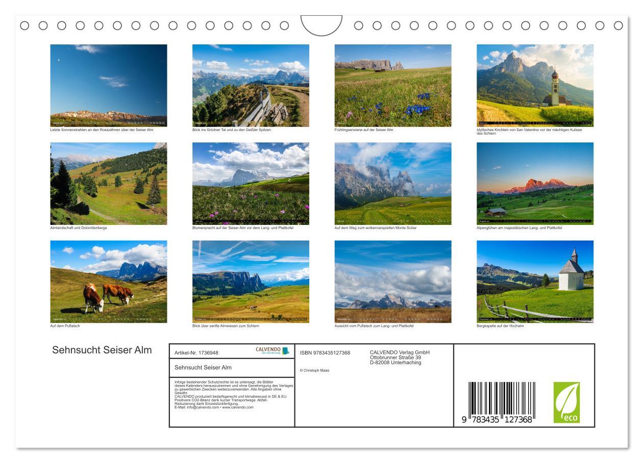 Bild: 9783435127368 | Sehnsucht Seiser Alm (Wandkalender 2025 DIN A4 quer), CALVENDO...