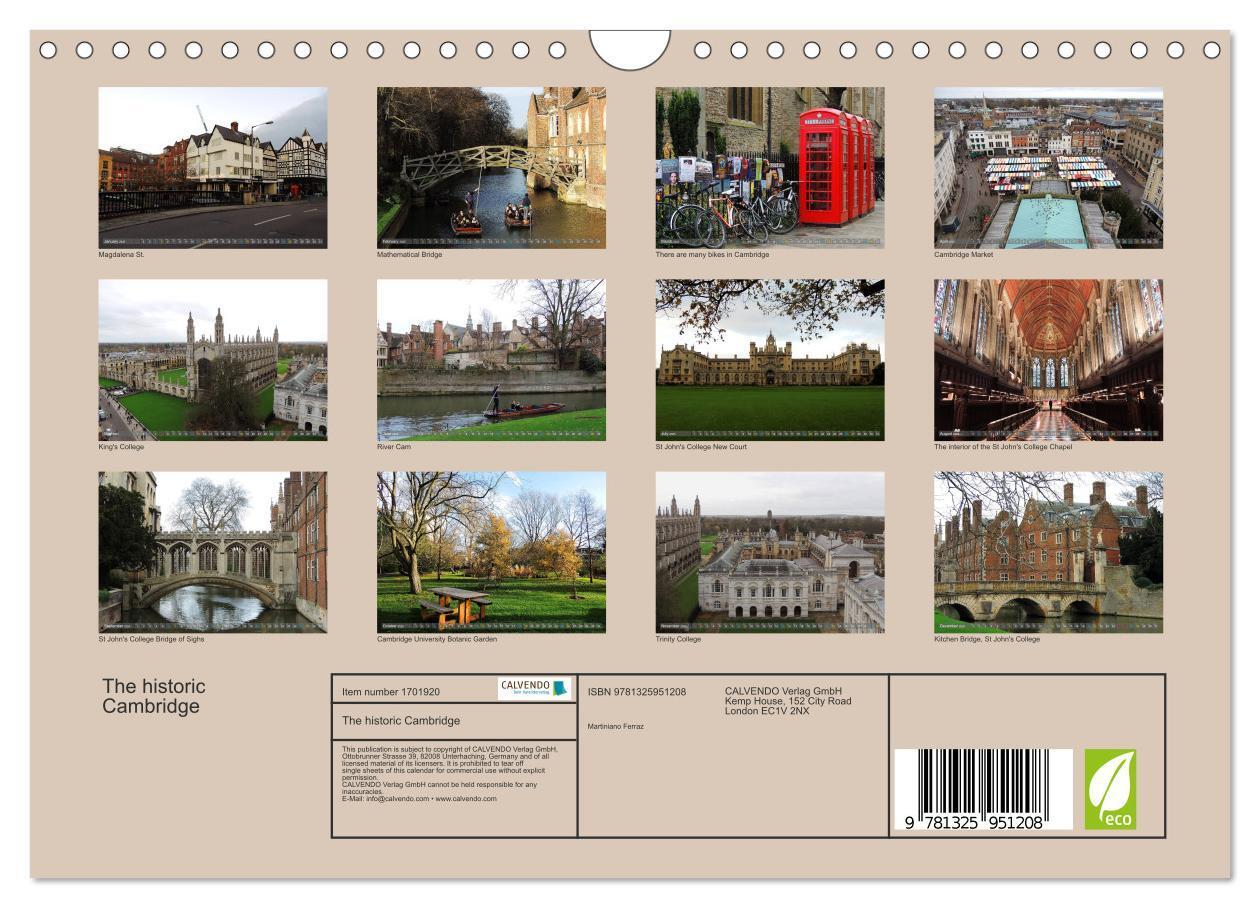 Bild: 9781325951208 | The historic Cambridge (Wall Calendar 2025 DIN A4 landscape),...