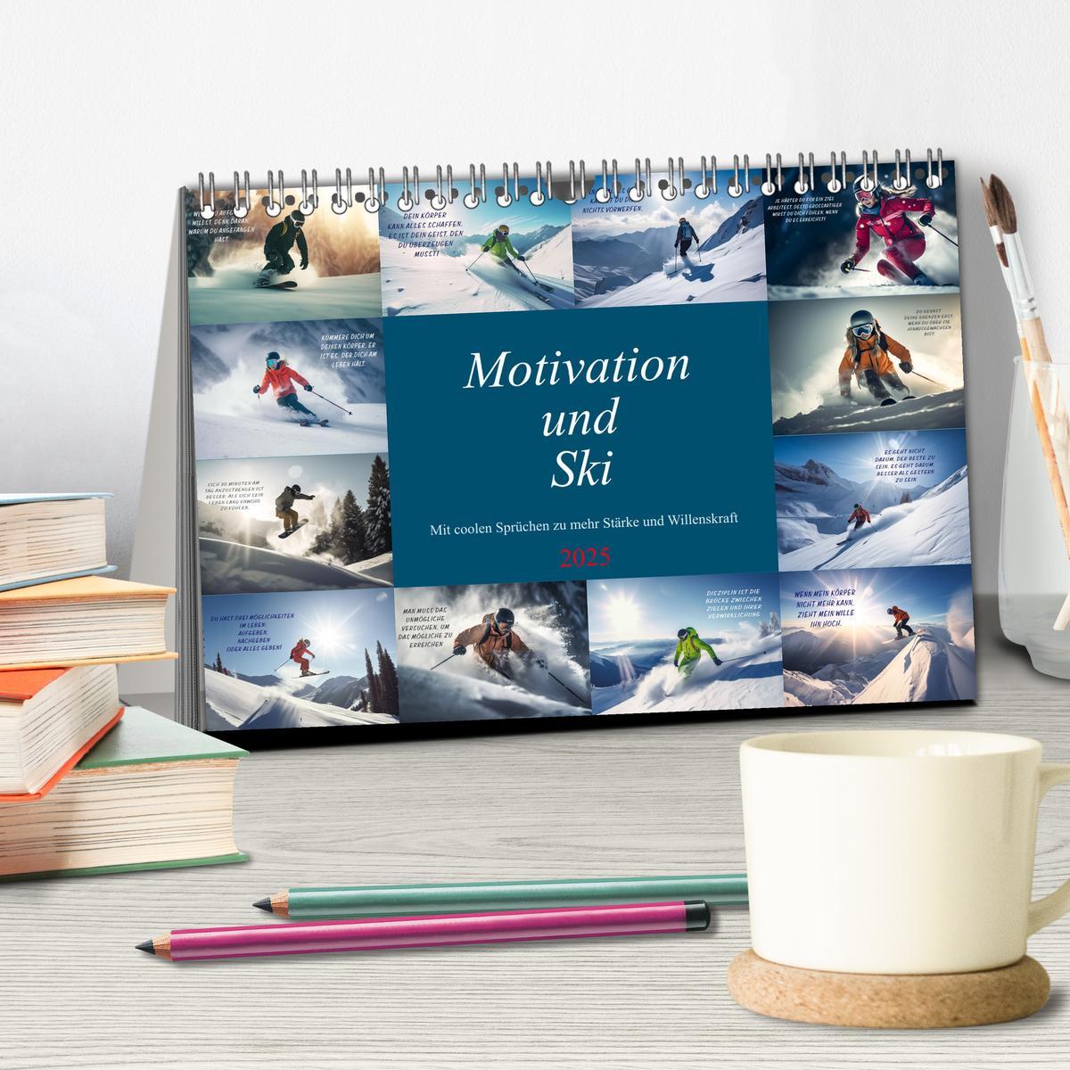 Bild: 9783383909009 | Motivation und Ski (Tischkalender 2025 DIN A5 quer), CALVENDO...