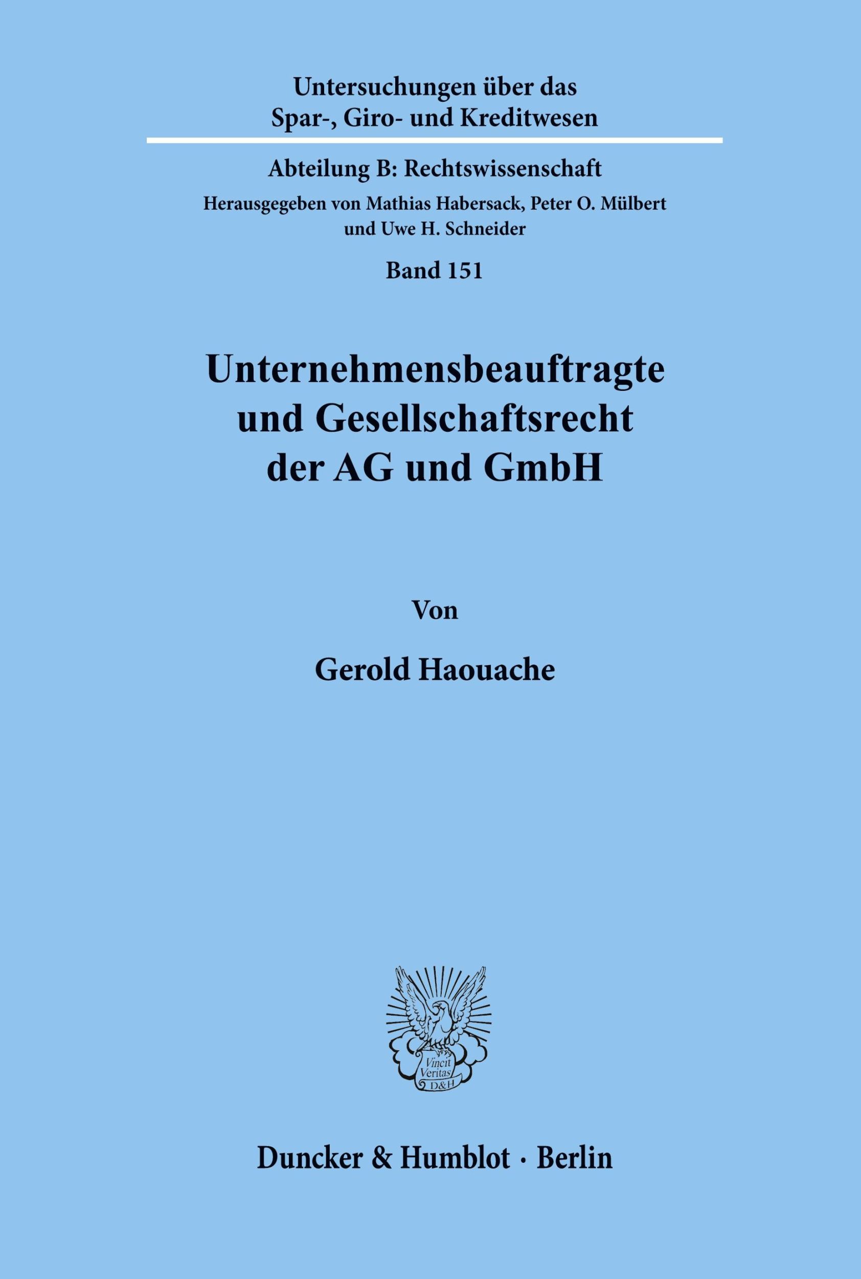 Cover: 9783428111244 | Unternehmensbeauftragte und Gesellschaftsrecht der AG und GmbH. Das...